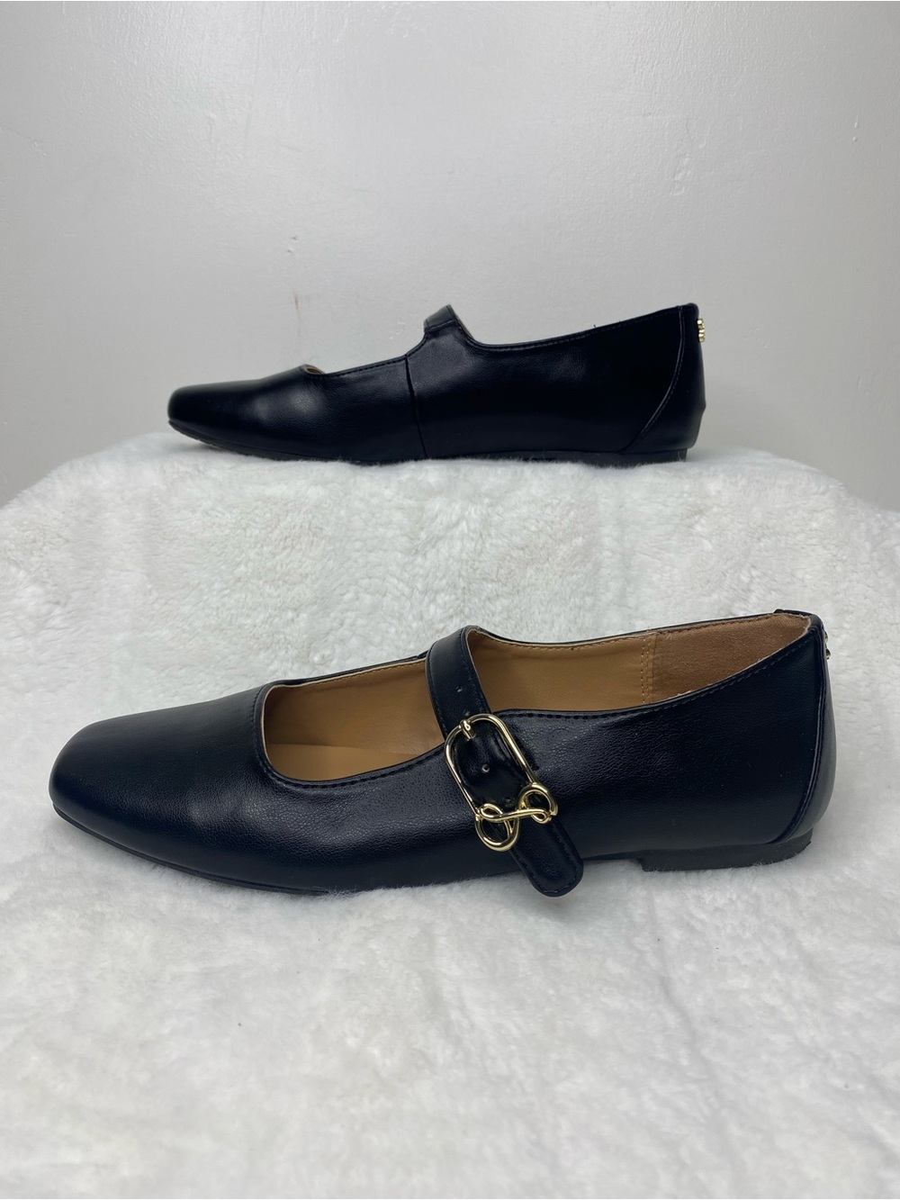 Sam & Libby Black Mary Jane Flats with Gold Buckle